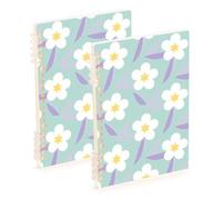 Amooorous A5 size Floral White Light Green bound notebooks 8.3" x 5.7", wear-resistant spiral notebooks wide ruled 60 sheets for school&office 2 pack