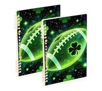 Amooorous A5 size Football Irish Shamrock Lucky Clover St Patricks Day journal notebook 8.3" x 5.7", wire-bound subject college ruled spiral 60 sheets for school&office 2 pack
