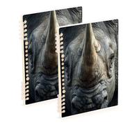 Amooorous A5 size Funny Wild Animal Head Rhino notebook college 8.3" x 5.7", hard cover subject college ruled spiral 60 sheets for diary&to do list 2 pack