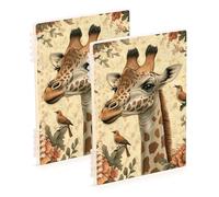 Amooorous A5 size Giraffe Birds Flowers Botanical Illustration Vintage Style notebooks for school 8.3" x 5.7", sturdy college ruled spiral notebook 60 sheets for travel&writing 2 pack