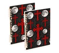 Amooorous A5 size Gothic Red Black Halloween Cross Moon notebooks for school 8.3" x 5.7", wire-bound college ruled spiral notebook 60 sheets for planner&business 2 pack