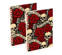 Amooorous A5 size Gothic Rock'n'roll Skulls Red Roses lined notebook 8.3" x 5.7", wear-resistant subject spiral notebook college 60 sheets for working&classroom 2 pack