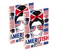 Amooorous A5 size Half American British America Girl notebooks wide 8.3" x 5.7", wire-bound single subject spiral notebook 60 sheets for school&office 2 pack