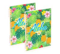 Amooorous A5 size HELLO Tropical Hawaii Pineapple composition notebook 8.3" x 5.7", sturdy school supplies for college 60 sheets for school&office 2 pack