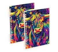 Amooorous A5 size Highland Cow Colorful Psychedelic composition notebook 8.3" x 5.7", wear-resistant college ruled spiral notebook 60 sheets for planner&business 2 pack