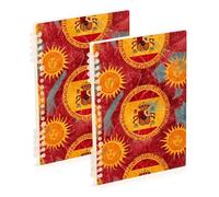 Amooorous A5 size Indian Style Sun Egypt journal notebook 8.3" x 5.7", hard cover wide ruled spiral notebook 60 sheets for planner&business 2 pack