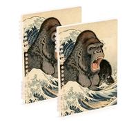 Amooorous A5 size Japanese Ocean Sea Wave Orangutan composition notebook 8.3" x 5.7", sturdy subject notebooks college ruled 60 sheets for diary&to do list 2 pack