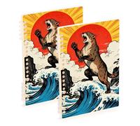 Amooorous A5 size Japanese Ocean Sea Waves Cat college notebooks 8.3" x 5.7", sturdy composition notebook wide ruled 60 sheets for school&office 2 pack