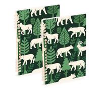 Amooorous A5 size Jungle Animal Fox Green White ruled notebook 8.3" x 5.7", hard cover subject college ruled notebook 60 sheets for school&office 2 pack