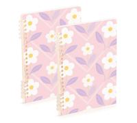 Amooorous A5 size Light Pink White Flower notebook journal 8.3" x 5.7", sturdy subject college ruled spiral 60 sheets for working&classroom 2 pack