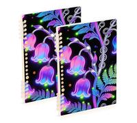 Amooorous A5 size Lily Of The Valley William Morris Neon wide ruled notebook 8.3" x 5.7", sturdy wide ruled spiral notebook 60 sheets for planner&business 2 pack