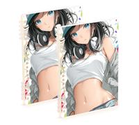 Amooorous A5 size Lively Anime Girl spiral notebooks 8.3" x 5.7", wire-bound subject spiral notebook wide 60 sheets for diary&to do list 2 pack