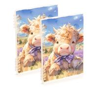 Amooorous A5 size Lovely Brown Scottish Highland Cattle with Lavender notebooks spiral 8.3" x 5.7", sturdy subject notebooks college ruled 60 sheets for diary&to do list 2 pack