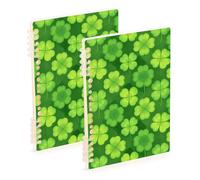 Amooorous A5 size Lucky Green Clover Shamrock Saint Patricks Day lined notebook 8.3" x 5.7", wire-bound spiral notebooks wide ruled 60 sheets for school&office 2 pack