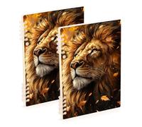Amooorous A5 size Maple Leaves Lion ruled notebooks 8.3" x 5.7", hard cover single subject spiral notebook 60 sheets for travel&writing 2 pack
