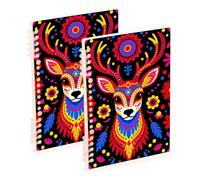 Amooorous A5 size Mexican Día De Los Deer notebooks college 8.3" x 5.7", sturdy subject notebooks college ruled 60 sheets for travel&writing 2 pack