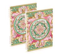 Amooorous A5 size Middle Eastern Style Flora Pink and Green notebook wide 8.3" x 5.7", wire-bound subject college ruled notebook 60 sheets for working&classroom 2 pack