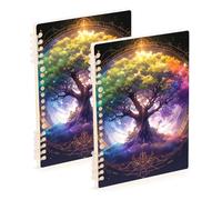 Amooorous A5 size Mystic Tarro Purple Astrology Tree Of Life college notebooks 8.3" x 5.7", wire-bound spiral notebooks wide ruled 60 sheets for working&classroom 2 pack