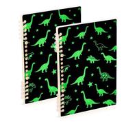 Amooorous A5 size Neon Green Sauropod Dinosaurs notebooks spiral 8.3" x 5.7", wire-bound spiral notebooks wide ruled 60 sheets for diary&to do list 2 pack