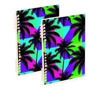 Amooorous A5 size Neon Palm Trees Tropical Pattern ruled notebook 8.3" x 5.7", wire-bound college ruled spiral notebook 60 sheets for travel&writing 2 pack