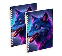 Amooorous A5 size Neon Purple Cool Wolf journal notebook 8.3" x 5.7", sturdy college ruled spiral notebook 60 sheets for planner&business 2 pack
