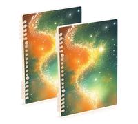 Amooorous A5 size Orange Green Romantic Starry Sky Universe spiral notebooks 8.3" x 5.7", sturdy composition notebook wide ruled 60 sheets for travel&writing 2 pack