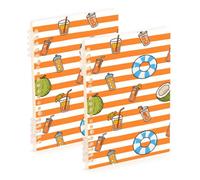 Amooorous A5 size Orange White Stripes Summer Juice college notebooks 8.3" x 5.7", hard cover subject notebooks college ruled 60 sheets for travel&writing 2 pack