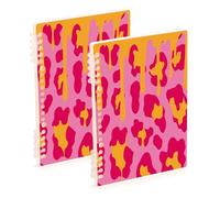 Amooorous A5 size Peach Leopard Yellow Bright large notebooks 8.3" x 5.7", wire-bound subject college ruled notebook 60 sheets for school&office 2 pack