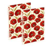 Amooorous A5 size Poppy Flower Stained Art Red notebook spiral 8.3" x 5.7", wire-bound school supplies for college 60 sheets for working&classroom 2 pack