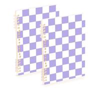 Amooorous A5 size Purple and White American Plaid school notebook 8.3" x 5.7", hard cover subject college ruled spiral 60 sheets for travel&writing 2 pack