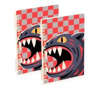 Amooorous A5 size Red and Gray Checkered monsters notebooks wide 8.3" x 5.7", wire-bound composition notebook wide ruled 60 sheets for working&classroom 2 pack