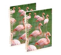 Amooorous A5 size Red Flamingo Green Lake school notebooks 8.3" x 5.7", hard cover college ruled spiral notebook 60 sheets for school&office 2 pack