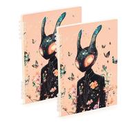 Amooorous A5 size Science Fiction Alien Print Peach notebook spiral 8.3" x 5.7", wear-resistant composition notebook wide ruled 60 sheets for travel&writing 2 pack