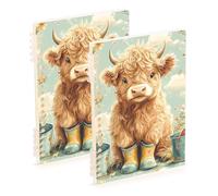Amooorous A5 size Scotland Cow Fresh Spring composition notebook 8.3" x 5.7", wear-resistant spiral notebooks wide ruled 60 sheets for travel&writing 2 pack