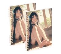 Amooorous A5 size Sexy Chinese Anime Girl Cute school notebook 8.3" x 5.7", wire-bound subject college ruled notebook 60 sheets for working&classroom 2 pack