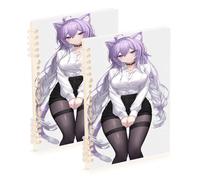 Amooorous A5 size Sexy Fox Anime Girl bound notebooks 8.3" x 5.7", wire-bound composition notebook wide ruled 60 sheets for school&office 2 pack