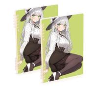 Amooorous A5 size Sexy Green White Dots Anime Girl journaling notebooks 8.3" x 5.7", wire-bound college ruled spiral notebook 60 sheets for planner&business 2 pack