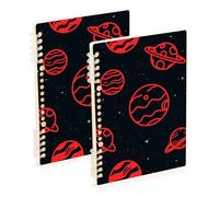 Amooorous A5 size Space Planet Red Black spiral notebooks college 8.3" x 5.7", hard cover college ruled spiral notebook 60 sheets for diary&to do list 2 pack
