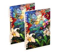 Amooorous A5 size Stained Glass Beautiful Birds Colorful Orchids Flowers school notebooks 8.3" x 5.7", hard cover single subject spiral notebook 60 sheets for school&office 2 pack
