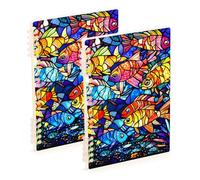 Amooorous A5 size Stained Glass Colorful Fish ruled notebooks 8.3" x 5.7", sturdy college ruled spiral notebook 60 sheets for school&office 2 pack