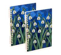 Amooorous A5 size Stained Glass White Lily Of Valley spiral notebooks 8.3" x 5.7", hard cover subject college ruled notebook 60 sheets for working&classroom 2 pack