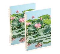 Amooorous A5 size Summer Pink Waterlilies Lake notebook wide 8.3" x 5.7", wear-resistant subject spiral notebook college 60 sheets for travel&writing 2 pack