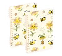 Amooorous A5 size Sunflower Garden Busy Bees ruled notebook 8.3" x 5.7", wire-bound single subject spiral notebook 60 sheets for diary&to do list 2 pack