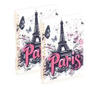 Amooorous A5 size The Eiffel Tower and The Butterfly ruled notebook 8.3" x 5.7", wire-bound subject spiral notebook college 60 sheets for travel&writing 2 pack