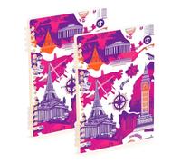 Amooorous A5 size The Orange Eiffel Tower The Statue Of Liberty ruled notebook paper 8.3" x 5.7", wire-bound subject college ruled spiral 60 sheets for school&office 2 pack