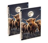 Amooorous A5 size Three Highland Cattle spiral notebooks college 8.3" x 5.7", hard cover subject spiral notebook wide 60 sheets for diary&to do list 2 pack
