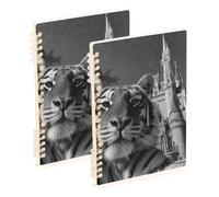 Amooorous A5 size Tigers Cute Selfie spiral notebook wide 8.3" x 5.7", hard cover subject notebooks college ruled 60 sheets for diary&to do list 2 pack