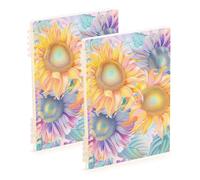 Amooorous A5 size Trendy Boho Colorful Flowers Bloom ruled notebook 8.3" x 5.7", wire-bound composition notebook wide ruled 60 sheets for planner&business 2 pack