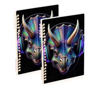 Amooorous A5 size Triceratops Dinosaur with Headphone bound notebooks 8.3" x 5.7", wear-resistant subject spiral notebook wide 60 sheets for travel&writing 2 pack