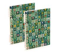 Amooorous A5 size Vibrant Olive Green Tiles Floral Botanical_00001_00001 notebook wide ruled 8.3" x 5.7", wire-bound spiral notebooks wide ruled 60 sheets for travel&writing 2 pack